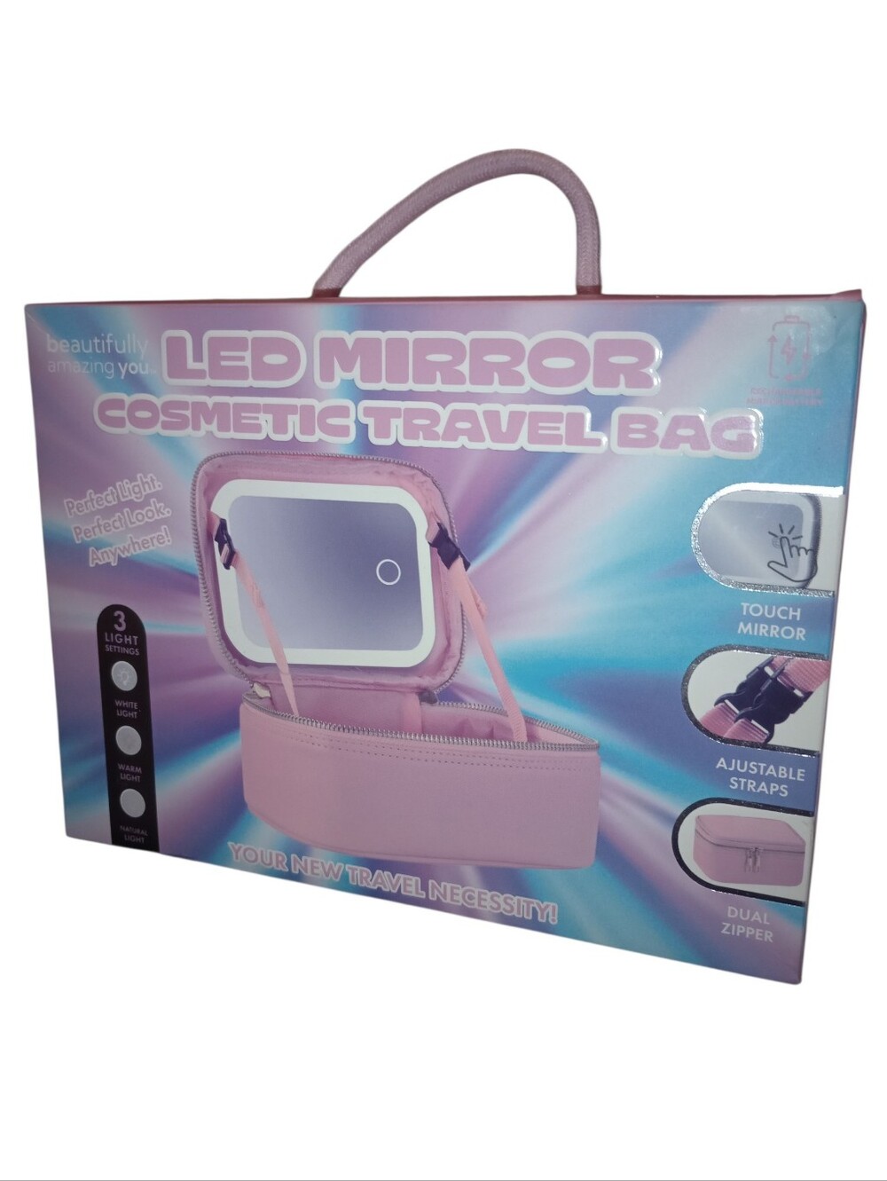 LED Mirror Cosmetic Travel Bag - Pink, New In Sealed Box, NWT